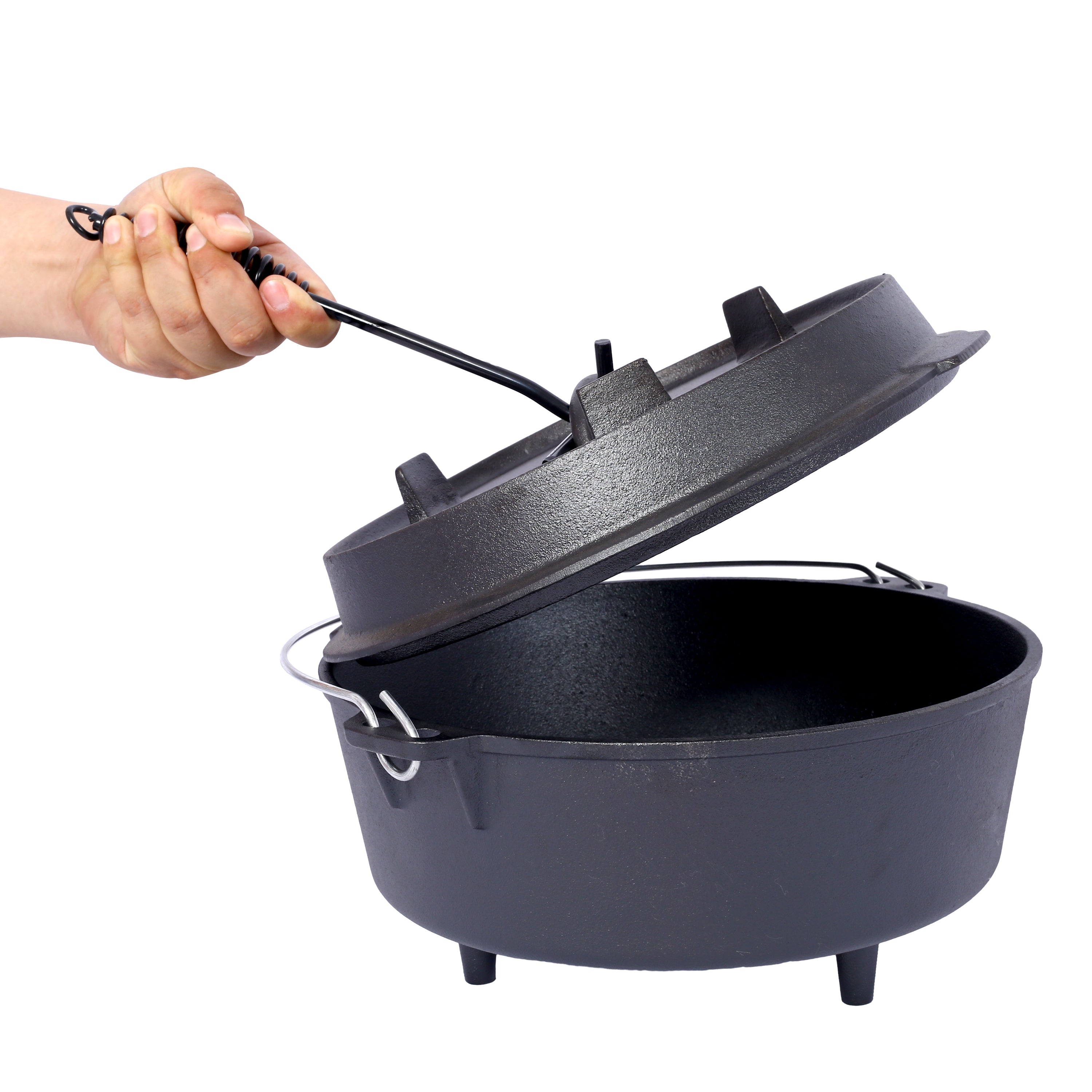 Cast iron Dutch oven with lid, outdoor camping deep pot, used for camping, cooking, barbecue and leg rest,  12 Quart