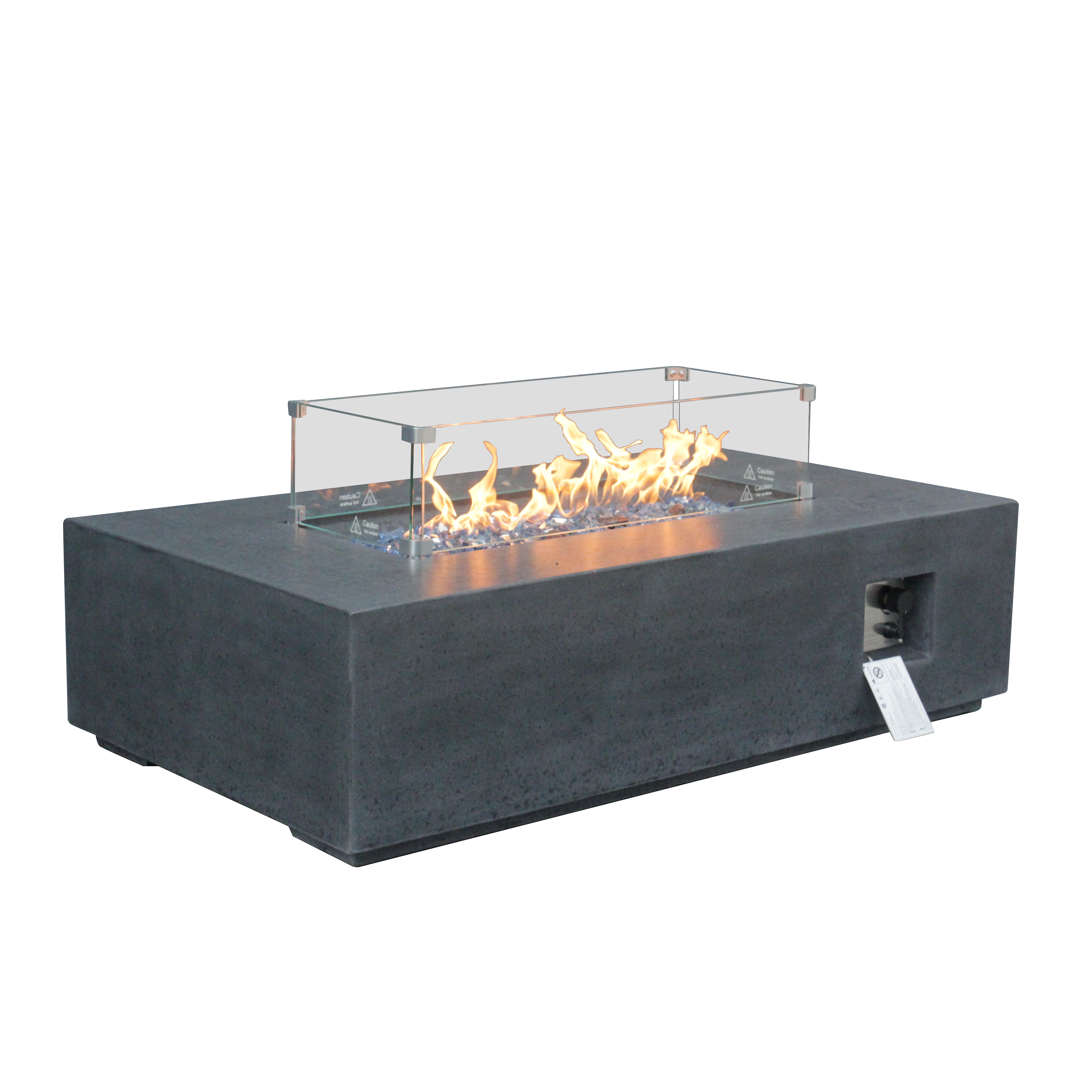 52 Inch Outdoor Concrete Propane gas rectangle Fire Pit table in Dark Gray color