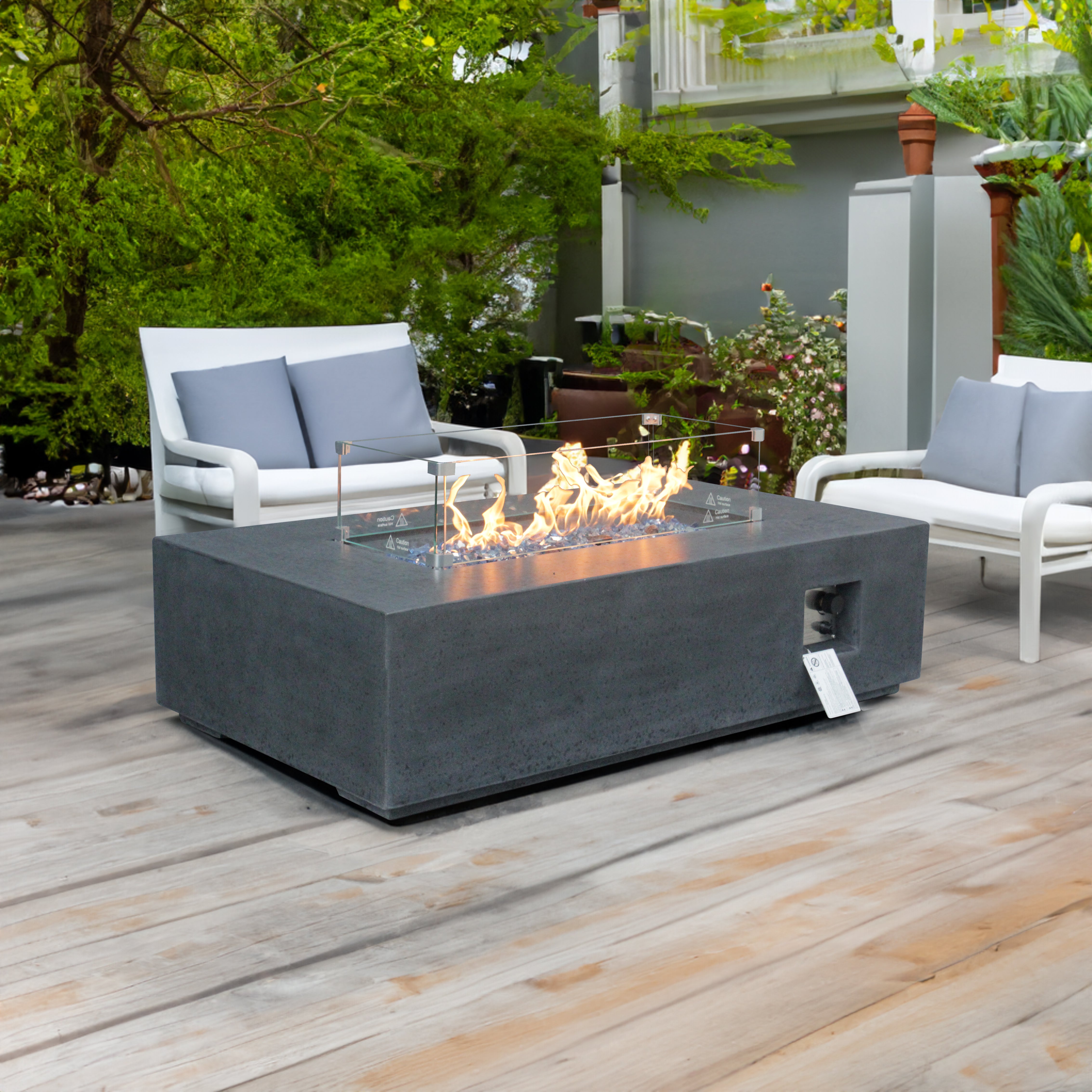 52 Inch Outdoor Concrete Propane gas rectangle Fire Pit table in Dark Gray color