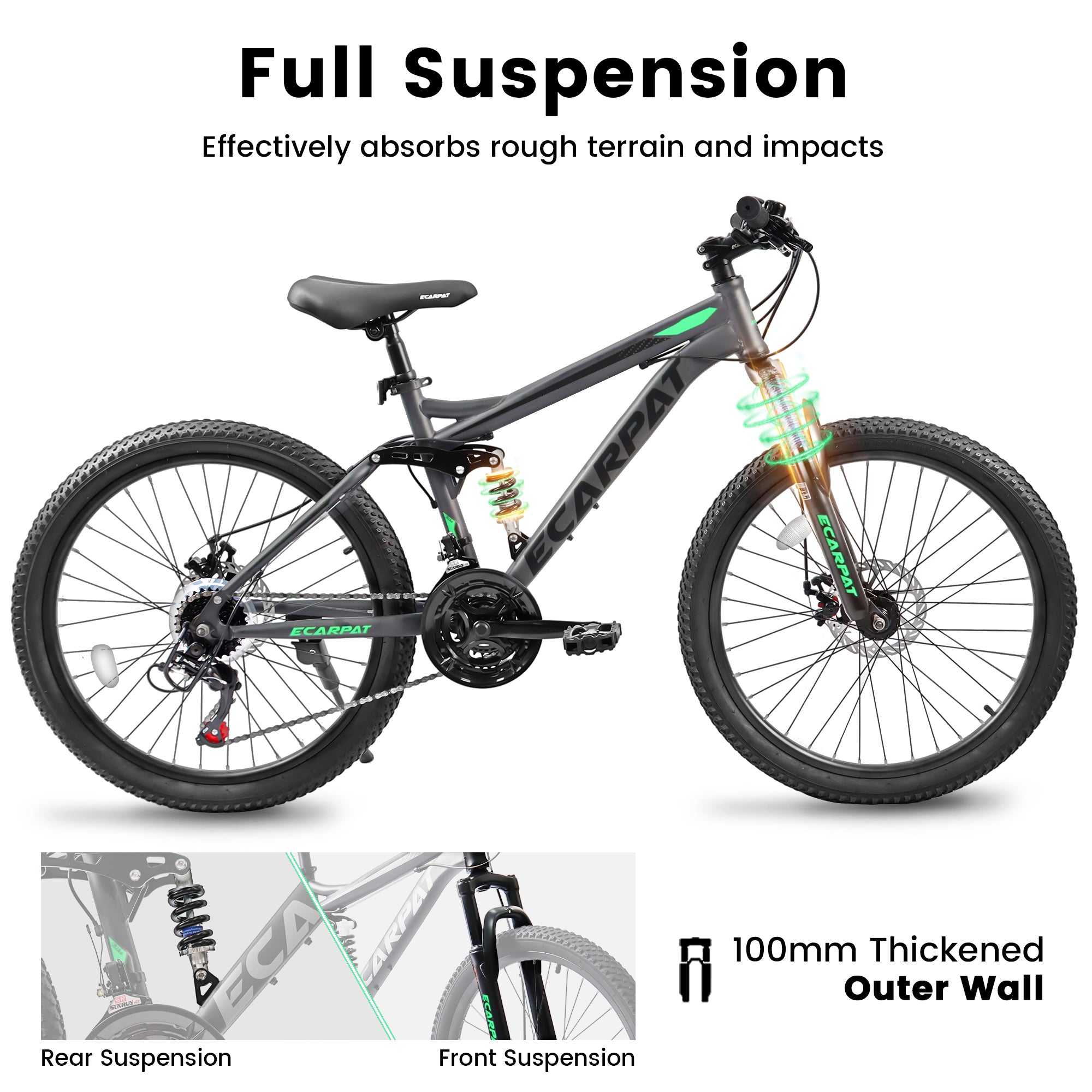 A2660 Ecarpat Mountain Bike 26 inch wheels, carbon steel frame disc brake thumb shift front fork rear shock absorber bike