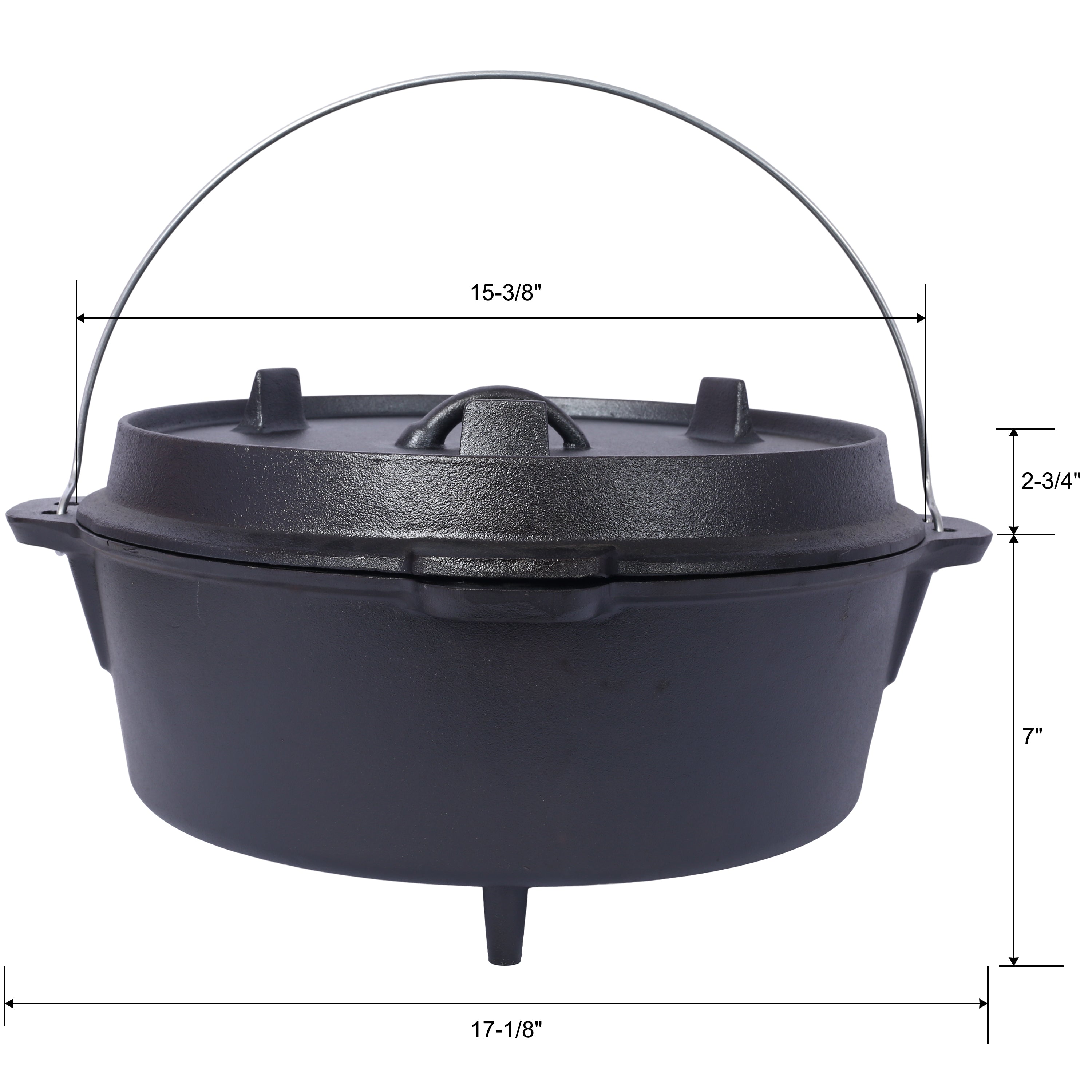 Cast iron Dutch oven with lid, outdoor camping deep pot, used for camping, cooking, barbecue and leg rest,  12 Quart